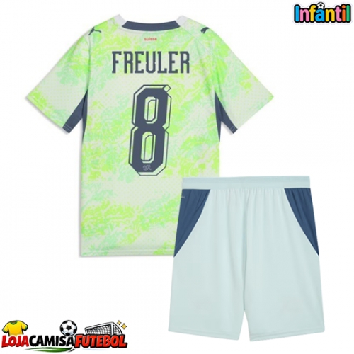 Camisa de Futebol Suíça Remo Freuler #8 Equipamento Secundário Infantil Mundo 2026 Manga Curta (+ Calças curtas)